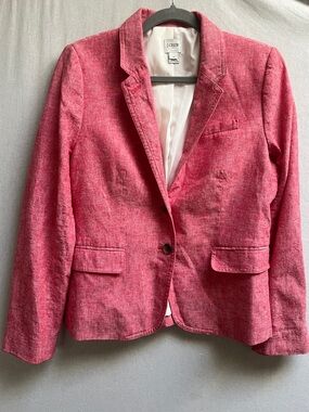 J.Crew Parke Blazer Pink Linen Cotton Blend Two Button Jacket Sz 10